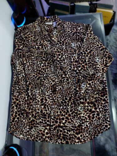 Huntington Ridge Womens Animal Print Black and Gold Button Top - Picture 1 of 6
