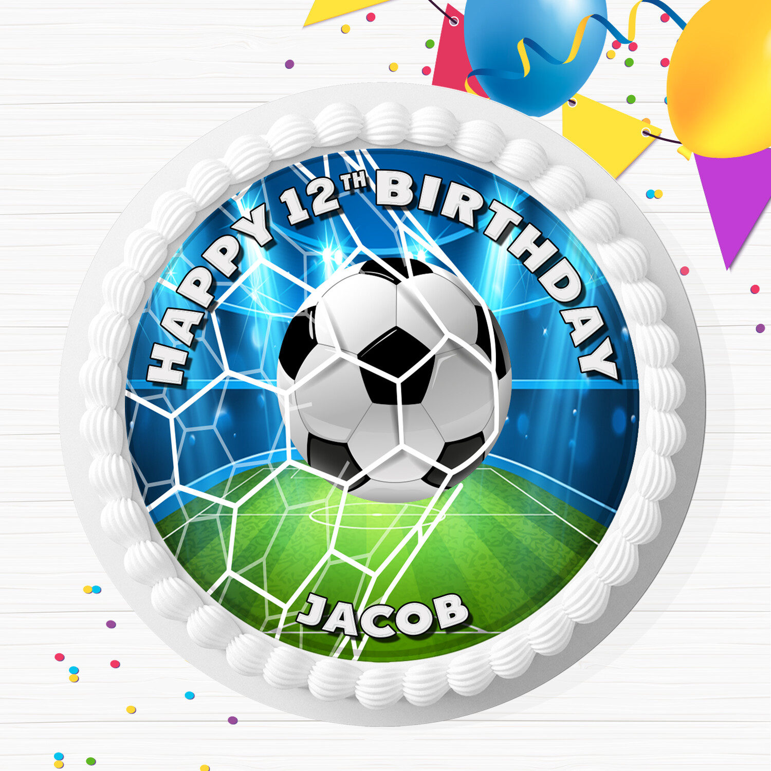 FOOTBALL BIRTHDAY PARTY PERSONALISED EDIBLE CAKE & CUPCAKE TOPPERS SV042