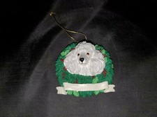 White Poodle Head In A Wreath Christmas Ornament