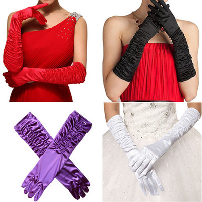 Ladies Long Finger Gloves Wrist Smooth Satin Party Dress Prom Evening Wedding