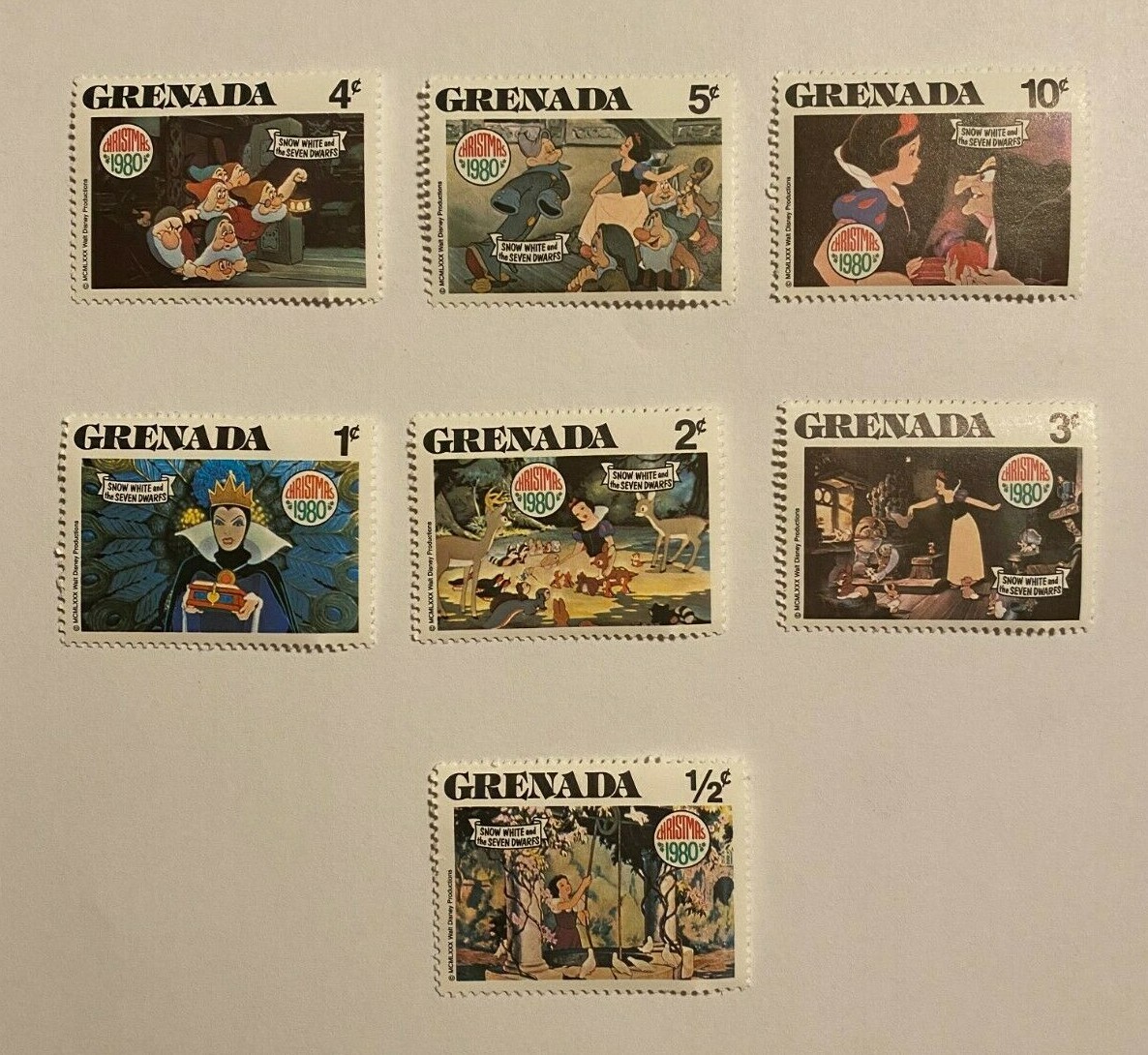 Disney Set of 7 Christmas 1980 Snow White Stamps NEW | eBay