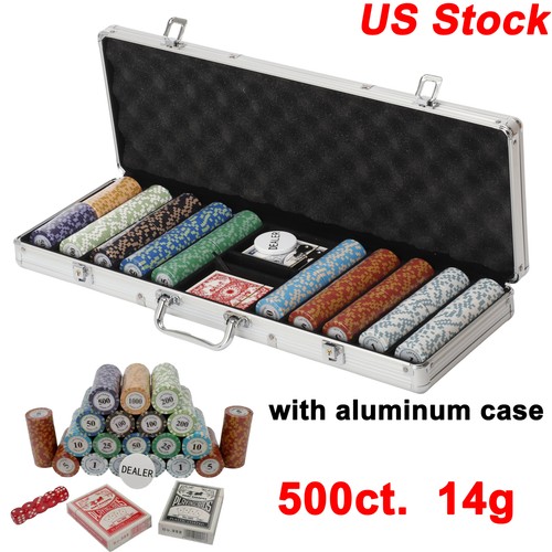 Poker Chip Set - 14g Pokerset mit Karten, Aluminium Tragetasche, 500 Pokerchips - Bild 1 von 9