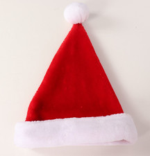 Santa Hat Christmas Cap Holiday Red  White Plush with Pom Pom One Size