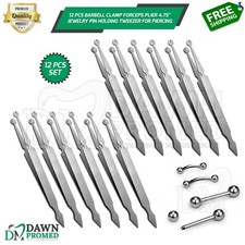 12 Pcs Piercing Barbell Clamps Forceps Plier 4.75" Jewelry Pin Holding Tweezers