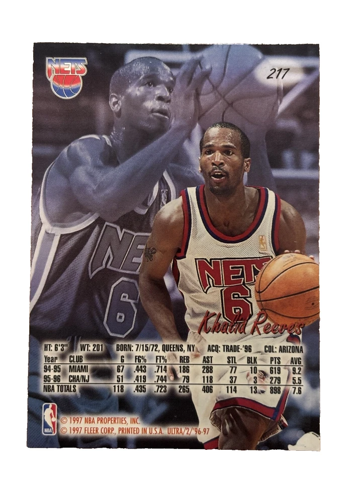 Excellent: Vintage 1996-97 FLEER ULTRA Khalid Reeves New Jersey Nets Card - Image 2 of 2