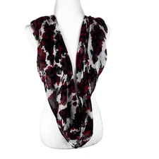 Icing Infinity Scarf Women One Size Black Red Floral All Over Print Neck Warmer 