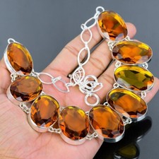 Citrine Silver Necklace 925 Sterling Silver Handmade Gemstone Silver Necklace