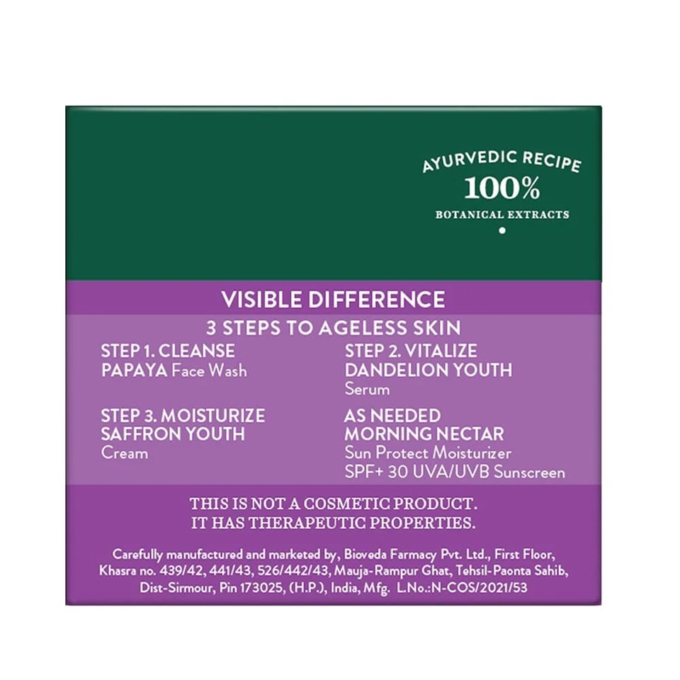 Crema hidratante juvenil Biotique Saffron Dew protege las células de la piel 50 GM Foto 4 de 4