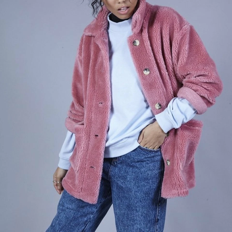 Lucy And Yak Acogedora Chaqueta de Caballo Sherpa Rosa Para Mujer Exterior Invierno XS S M L
