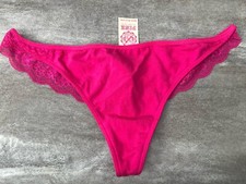 Vintage Victoria  s Secret PINK Hot Pink Cotton Thong  Size M  New  Y2K 
