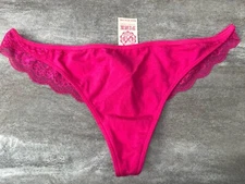 Vintage Victoria's Secret Pink Cotton Lace Back Low Rise Thong Panty Medium New