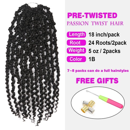 2er Pack Passion Twist gehäkeltes Haar 18 Zoll natürlich schwarz vorgedreht lange Leidenschaft  - Bild 2 von 6