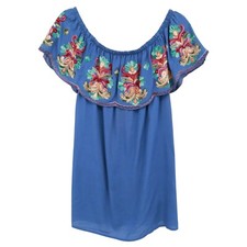 Surf Gypsy Embroidered Dress Womens M Blue Boho Hippie Festival Cottagecore NWT