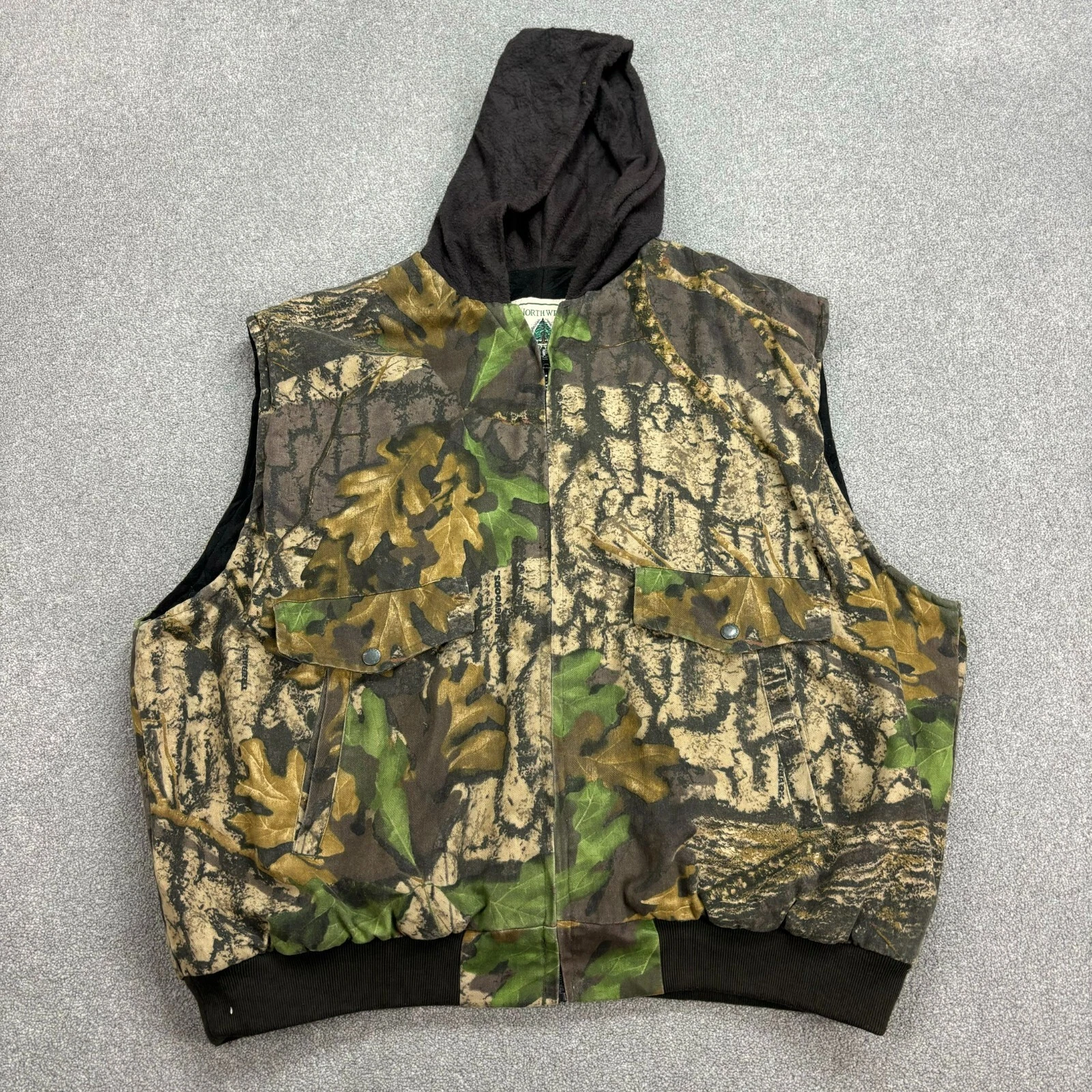RealTree Jacket Adult Extra Large Brown Workwear Hunting Canvas Vest Hood Men