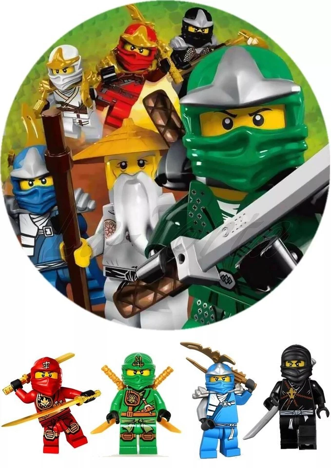 Essbarer Tortenaufleger Ninjago Rund Ø 20 cm + 4 Figuren | Auf einem Bogen | Fon