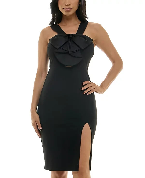 high neck chiffon dress Ever-Pretty High-Waisted Slit Budget Bridesmaid with V-Neck and Elegant Ruffles 100% Polyester 100% Recycled Color_Black and white Dusty Pink Peonies Bridesmaid US Size:M - US 6