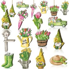 Maitys 36 Pcs Spring Flower Wooden Ornaments Sunflower Tulip Easter Tree Deco...