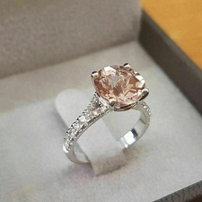 925 Sterling Silver 1.80Ct Round Lab-Created Morganite Solitaire Wedding Ring