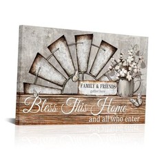 Farmhouse Windmill Wall Decor Bless This Home Sign Rustic Farm Style Brown