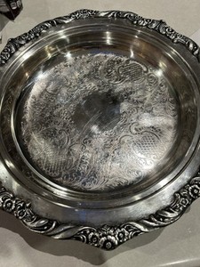 Footed Silver platter Heavily Plated 925 Antique Intricate, Unique, Historical!