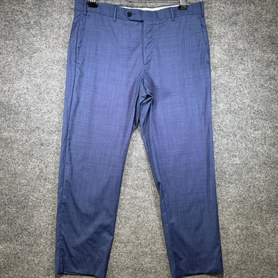 Zanella Parker Dress Pants Mens 35 Blue Wool Stretch Waistband Flat Front Italy