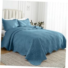 Full/Queen Size Quilt Set 3 Full/Queen 90"x96" Spa Blue Floral Pattern 