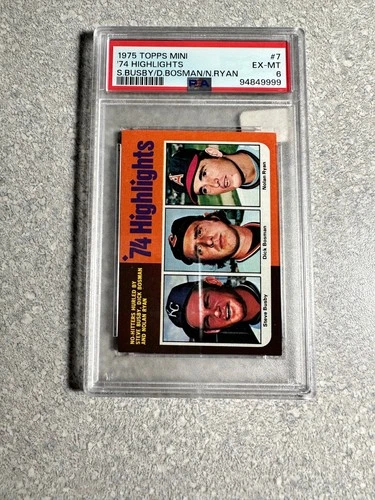 1975 Topps Mini, '74 Highlights, Nolan Ryan, #7, EX-MT, PSA 6