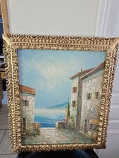 Oil painting ST landscape flower seaside Italy signed Rossini side