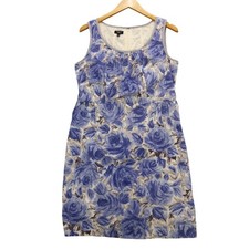 Talbots Floral Sheath Dress Sz 12P Blue Rose Sleeveless Cotton Stretch Petite