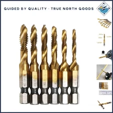 Professional 6-Piece Titanium Drill Tap Set - HSS Taps for Wood, Metal & Plastic