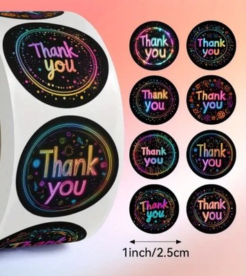 100 THANK YOU 1'' ASSORTED STICKERS LABELS SEALS FEEDBACK Small Business NEON
