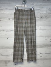Nine West Pants Womens 2 Brown Plaid Straight High Rise Trousers Career Office