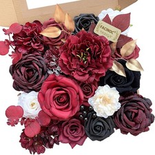 FACINOC Roses Artificial Flowers Burgundy Fake Flower Bulk with Stems for DIY We