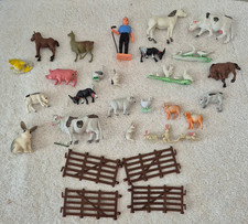 Lot of 28 Vintage Plastic Farm Animals Fence Farmer