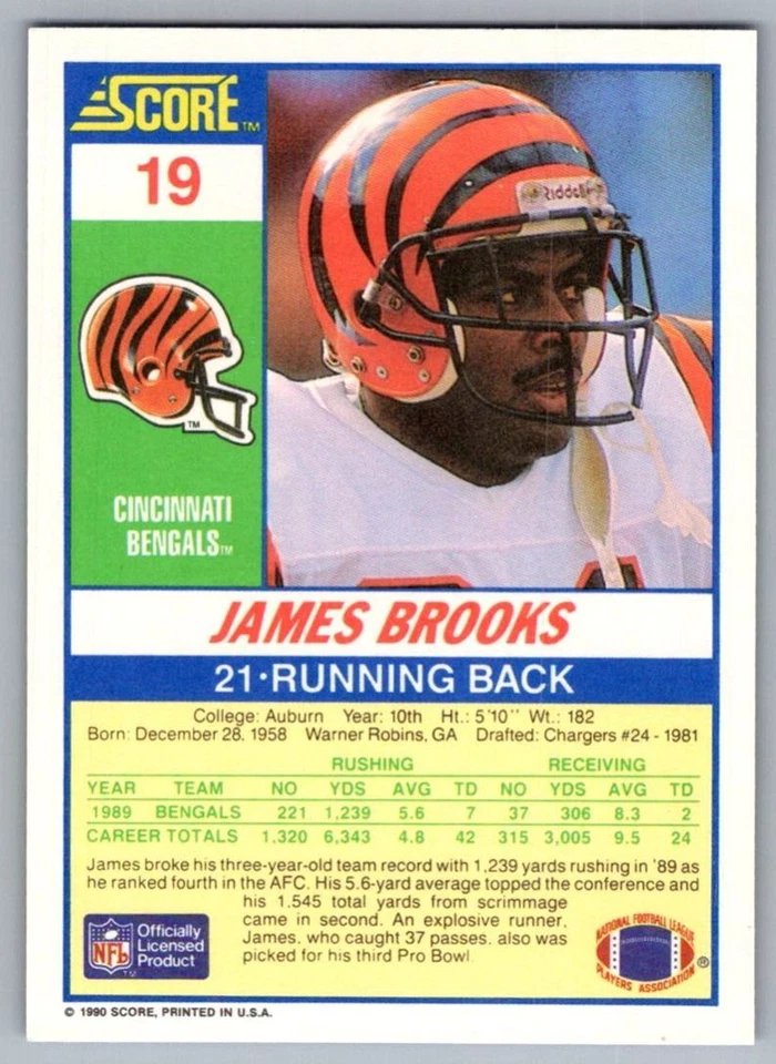 1990 Score James Brooks Cincinnati Bengals #19 - Image 2 of 2