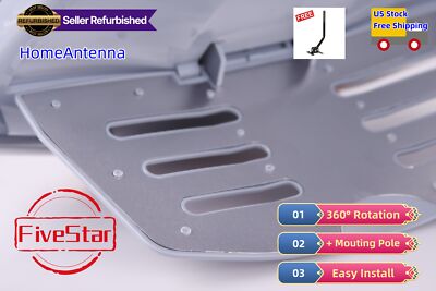 Outdoor Amplified Motorized HDTV Antenna 1080P 4K w/ Pole 360° Rotation