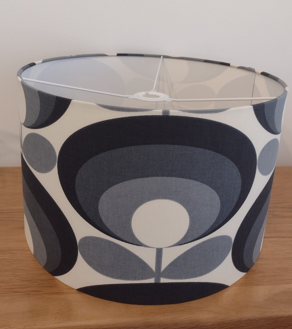 Orla Kiely Lampshade Handmade In Seventies Flower Oval Cool Grey Fabric