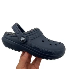 Crocs Youth Boy's Lined Slip-on Clogs Size 2 Navy Blue Lightweight Cozy & Comfy