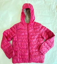 UNIQLO Ultra Light Down Puffer Jacket W Hood Pink Kids XL 150 Full Zip Uniqlo