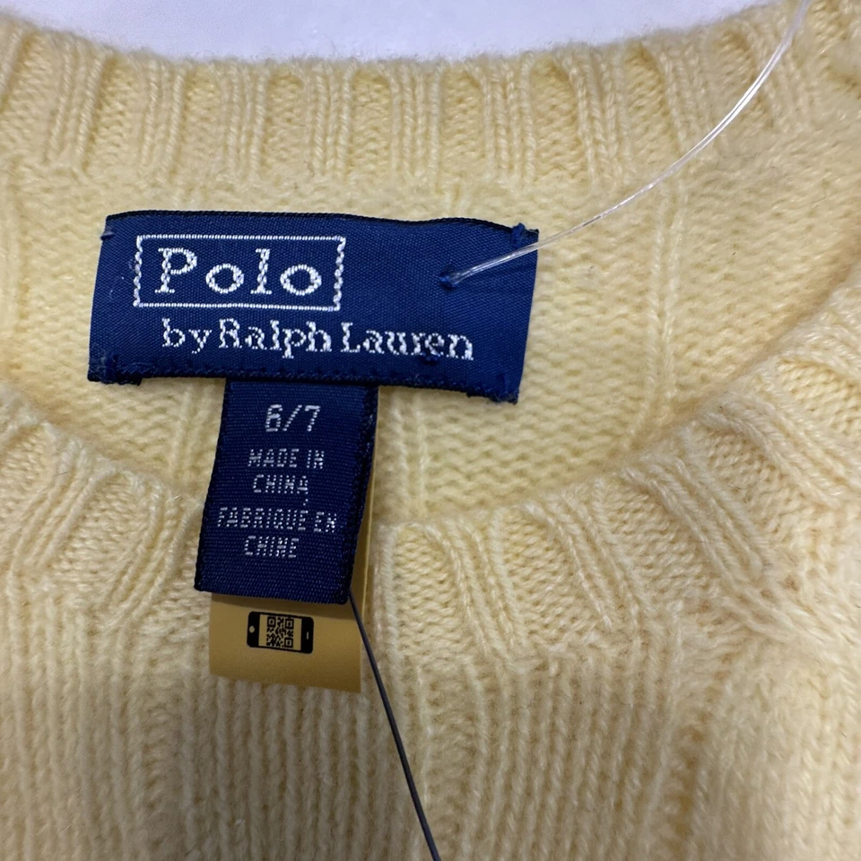 Nuevo con etiquetas Polo Ralph Lauren Niños 100% CACHEMIRA Tejido con Cable Suéter Amarillo Unisex Talla 6-7 Foto 4 de 4