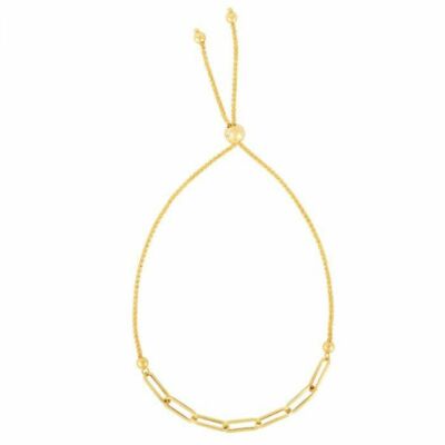 9.25'' Adjustable Paperclip Friendship Bolo Bracelet Real 14K Yellow Gold 1.9gr