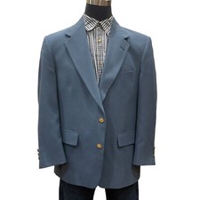 44R PALM BEACH Men's Blue Wool Polyester Gold Button Hopsack Blazer Coat Jacket