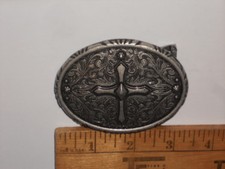 Metal Belt Buckle With Cross Black  Silver 3 1/4" W X 2 1/2" T NWT