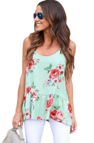 JaBonCo Womens Racerback Peplum Tunic Top XL Green Pink Tank Spaghetti Strap NEW - Picture 5 of 6