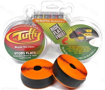 MR. TUFFY Mr Tuffy Road 700x20-25 & 27x1 Pair of Bike Tire (2) Liners Stops Flats Orange