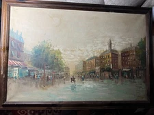Huge Sibert "Parisian Street With Figures Scene" Oil Painting - Signed/Framed