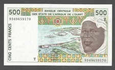 West African States - Togo 500 Francs (1993); UNC; P-810Tc; BNB-B115Tc; Tractor