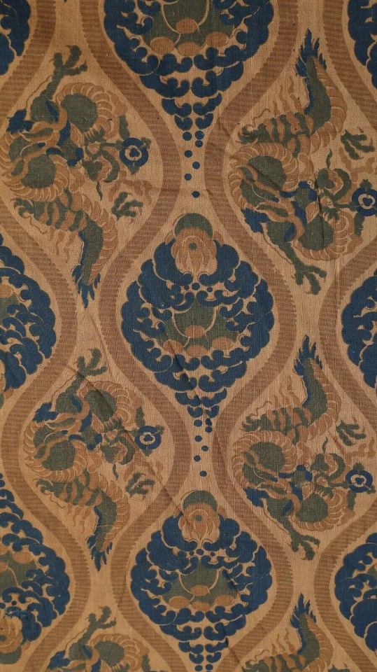 Raro histórico budista algodón textil dragones y diseño de perla divina!  UU53 Foto 4 de 4