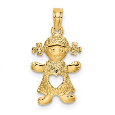 14K Gelbgold verspieltes Mädchen mit ausgeschnittenem Herz Anhänger