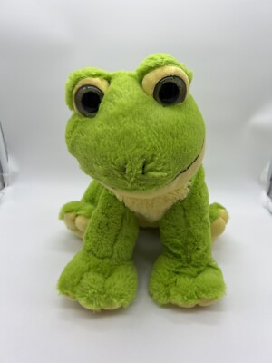 Teddy Mountain 12'' Green Yellow Sitting Smiling Frog Plush Stuffed Toy